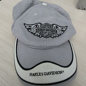 Harley-Davidson Gray White Cotton Logo Biker Cap Hat VGUC